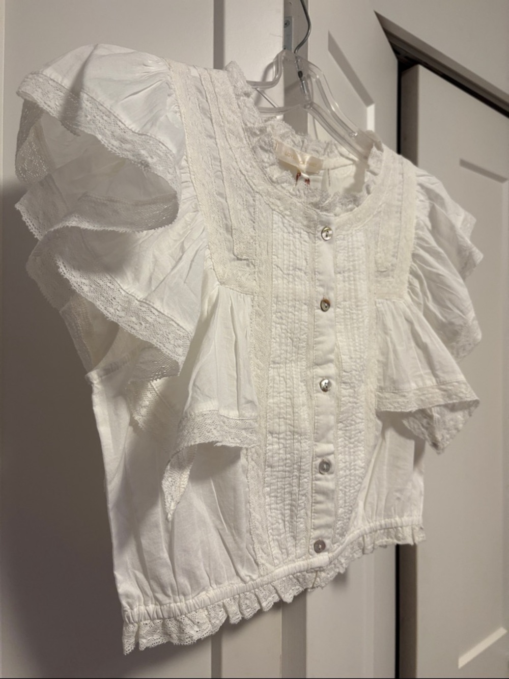 NWT [LoveShackFancy] Nora Heritage White Flutter Crop Top Women's Multiple Sizes - Picture 9 of 14